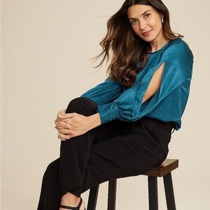 Maurices Fallon Satin Blouse, Tidal Teal, X-Large